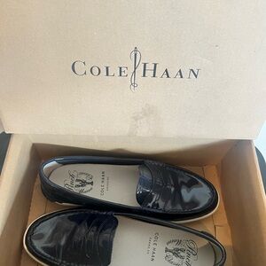 Cole Haan  Navy Patent Penny Loafers